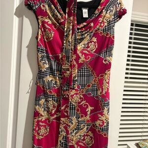 Cache Fucsia, Gold, black Baroque Midi Dress